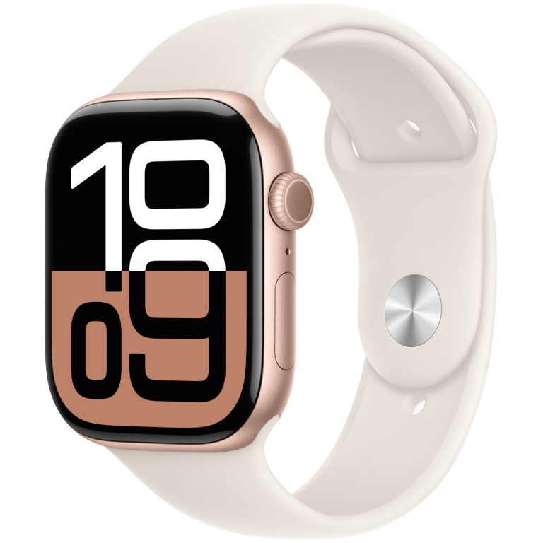 Apple Watch Series 10 Rose Gold Aluminum Case with Starlight Sport Band 3
