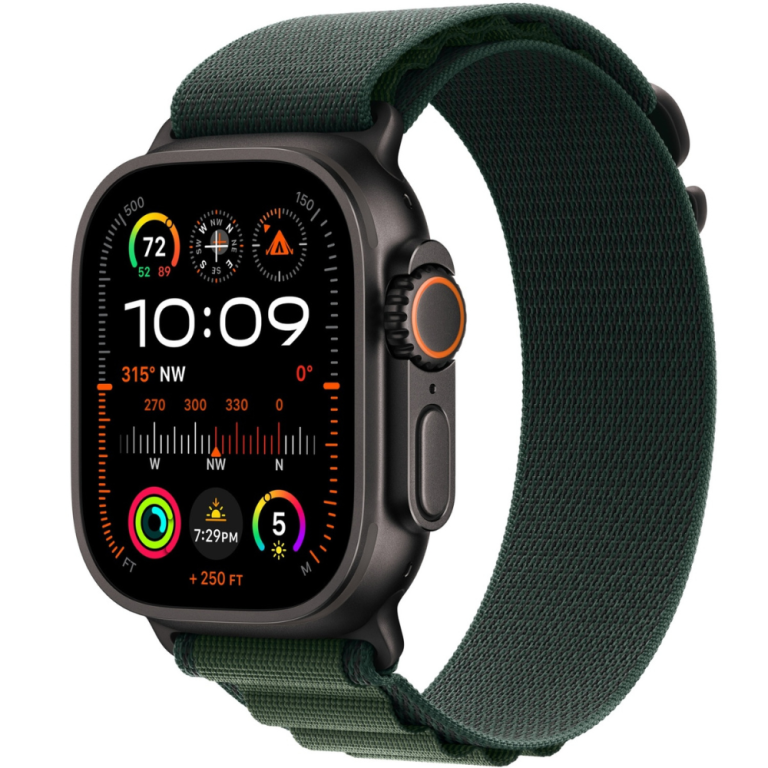 Apple Watch Ultra 2 49mm Black Titanium Case with Dark Green Alpine Loop3