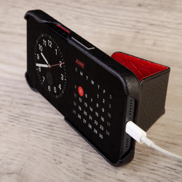 Кожаная MagSafe подставка VAJA Origami leather stand, черно красный (Black and Rosso) — изображение 4