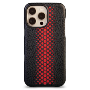 Чехол накладка из кожи VAJA Dotted Grip для iPhone 16 Pro V-Mag, цвет черно красный (Dotted Black and Rosso)