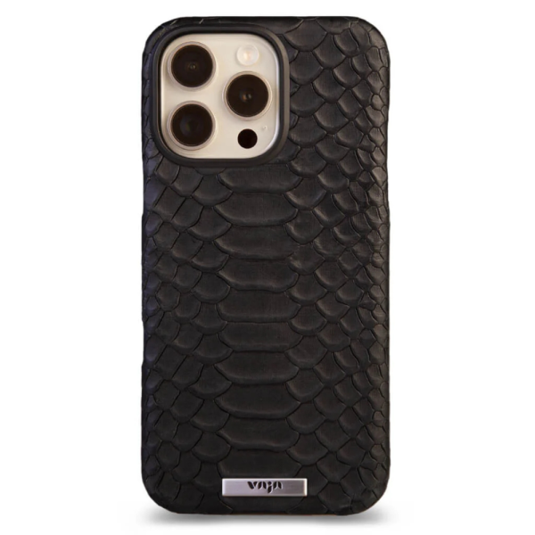 Чехол накладка из кожи VAJA Grip для iPhone 16 Pro Max V-Mag, черный, фактура змея (Kobra night) — изображение 1