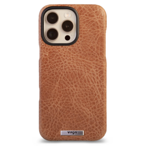 Чехол накладка из кожи VAJA Grip для iPhone 16 Pro V-Mag, желтовато коричневый (Pull Up Camel)
