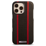 Чехол накладка из кожи VAJA Grip для iPhone 16 Pro V-Mag, черный с красной полосой (GTX Black and Rosso)