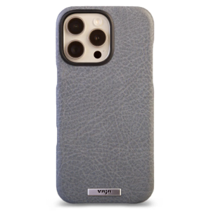 Чехол накладка из кожи VAJA Grip для iPhone 16 Pro V-Mag, серая джинса (Pull up Jean)
