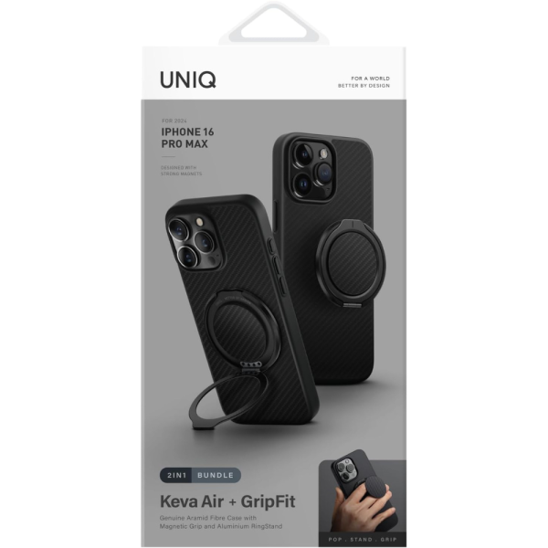 Чехол Uniq HYBRID KEVA AIR WITH GRIPFIT (MagSafe) с кольцом для iPhone 16 Pro, черный — изображение 4