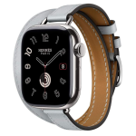 Кожаный ремешок Hermes для Apple Watch Double Tour 42mm Attelage - Серо-голубой (Bleu Glacier) — изображение 2