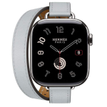 Кожаный ремешок Hermes для Apple Watch Double Tour 42mm Attelage - Серо-голубой (Bleu Glacier) — изображение 3