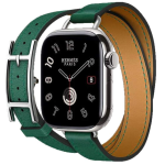 Кожаный двойной тонкий ремешок с пряжкой Hermes для Apple Watch 42mm Attelage Hapi Double Tour - Зеленый (Vert Moyen) — изображение 2