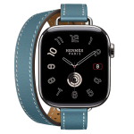 Apple Watch Hermes Series 10 42mm, двойной тонкий кожаный ремешок темно-голубого цвета — изображение 2