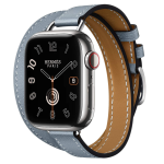 Apple Watch Hermes Series 10 42mm, двойной тонкий кожаный ремешок голубого цвета