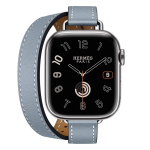 Apple Watch Hermes Series 10 42mm, двойной тонкий кожаный ремешок голубого цвета — изображение 2