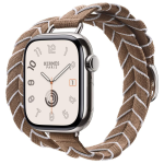 Apple Watch Hermes Series 10 42mm, двойной тонкий ремешок из плетеного нейлона бежевый с белым