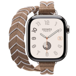 Apple Watch Hermes Series 10 42mm, двойной тонкий ремешок из плетеного нейлона бежевый с белым — изображение 2