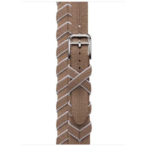 Apple Watch Hermes Series 10 42mm, двойной тонкий ремешок из плетеного нейлона бежевый с белым — изображение 3