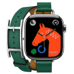 Apple Watch Hermes Series 10 42mm, двойной тонкий кожаный ремешок с пряжкой зеленого цвета — изображение 2