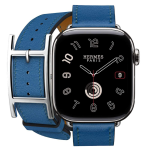 Apple Watch Hermes Series 10 42mm, двойной кожаный ремешок с пряжкой синего цвета — изображение 2
