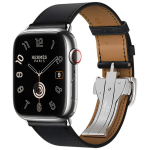 Apple Watch Hermes Series 10 46mm черный кожаный ремешок с раскладывающейся застежкой