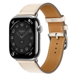 Apple Watch Hermes Series 10 46mm, ремешок классический кожаный кремового цвета