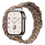 Ремешок Hermes для Apple Watch 42mm Bridon Lisere Attelage Double Tour - Бежевый/Белый (Beige de Weimar / Blanc) — изображение 2