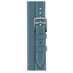Кожаный ремешок Hermes для Apple Watch Double Tour 42mm Attelage - Голубой (Bleu Jean)