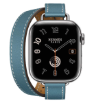 Кожаный ремешок Hermes для Apple Watch Double Tour 42mm Attelage - Голубой (Bleu Jean) — изображение 3