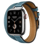 Кожаный ремешок Hermes для Apple Watch Double Tour 42mm Attelage - Голубой (Bleu Jean) — изображение 2