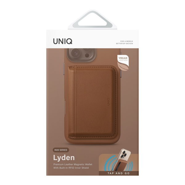 Кожаный чехол-бумажник Uniq Lyden DS Magnetic RFID-blocking wallet Caramel/Ivory — изображение 4