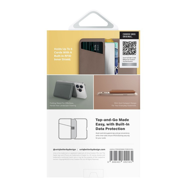 Кожаный чехол-бумажник Uniq Lyden DS Magnetic RFID-blocking wallet Flint Grey/Canary Yellow — изображение 5