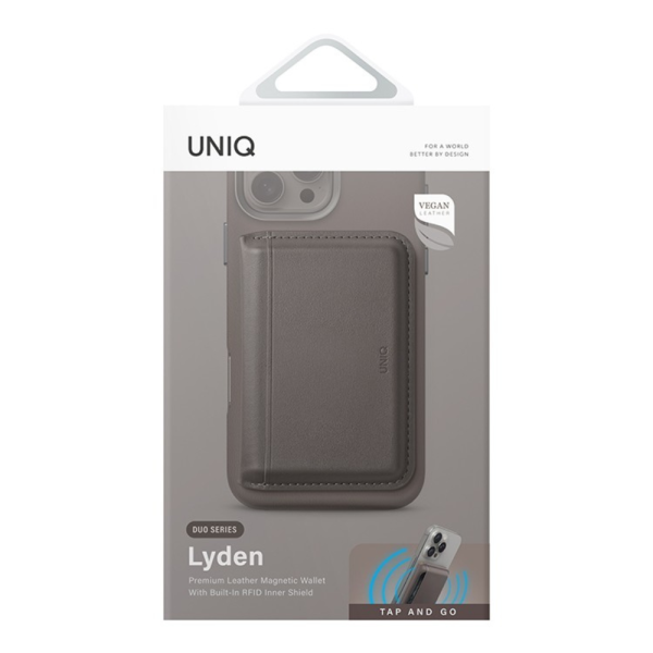 Кожаный чехол-бумажник Uniq Lyden DS Magnetic RFID-blocking wallet Flint Grey/Canary Yellow — изображение 4