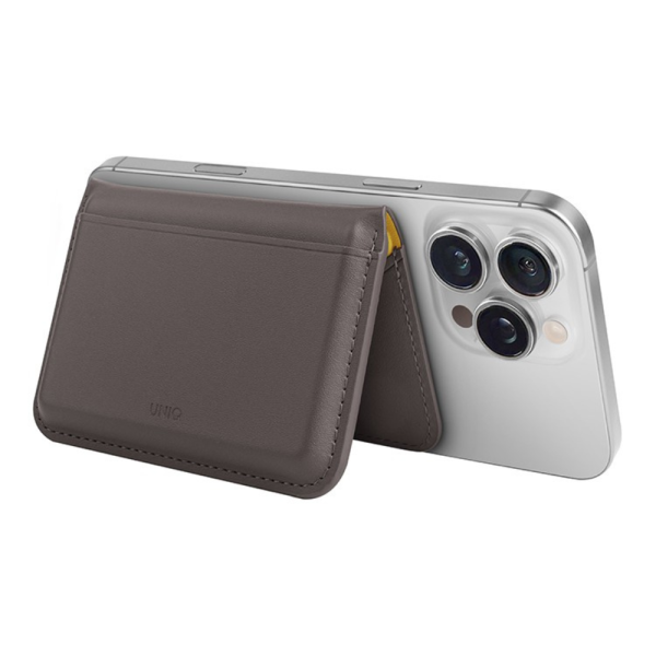 Кожаный чехол-бумажник Uniq Lyden DS Magnetic RFID-blocking wallet Flint Grey/Canary Yellow — изображение 3