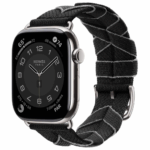 Apple Watch Series 11 Hermes 46 mm Bridon Single Tour Lisere Noir / Gris
