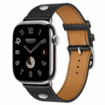 Apple Watch Series 11 Hermes 46mm ремешок с клепкой Single Tour Clou de Selle Noir